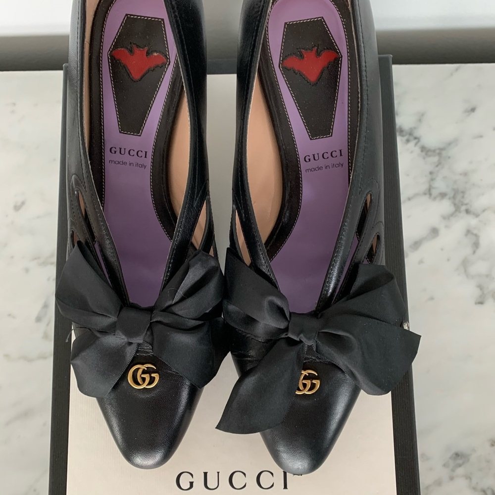 Gucci Black Berith 45 Bow Detail Leather Pumps